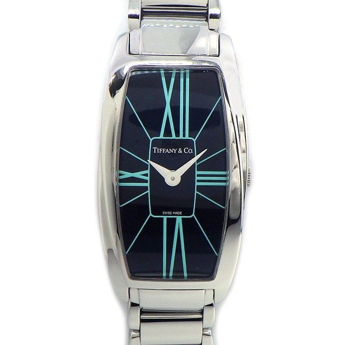 Tiffany & Co Watch Gemea Tonneau Black Dial Roman Index SS Quartz Analog