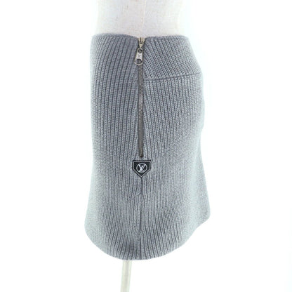 Louis Vuitton 24 AW Knit Skirt Grey Leather with Logo Patch Side Zip Trapezoid — view 2