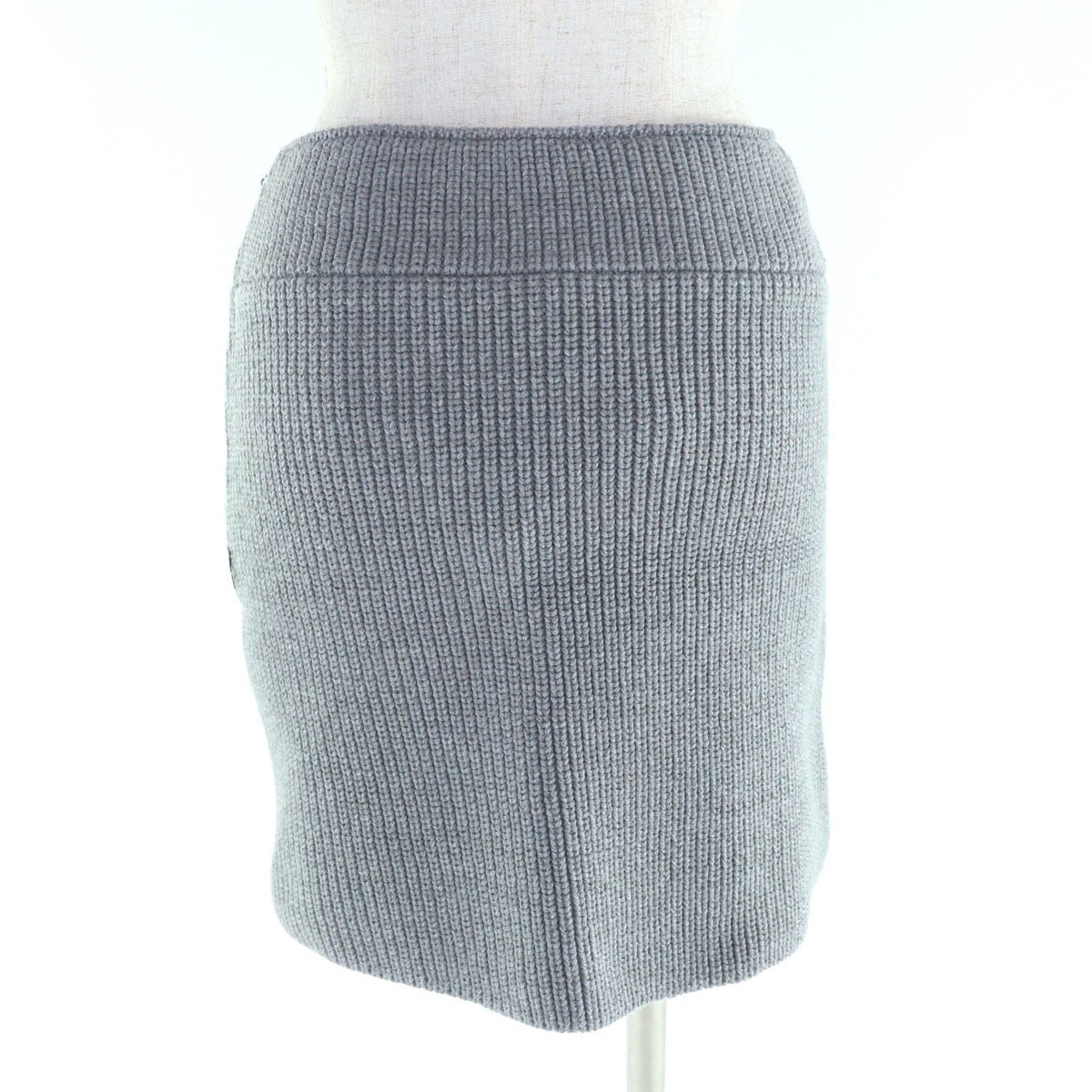 Louis Vuitton 24 AW Knit Skirt Grey Leather with Logo Patch Side Zip Trapezoid — view 3