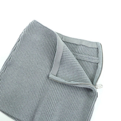 Louis Vuitton 24 AW Knit Skirt Grey Leather with Logo Patch Side Zip Trapezoid — view 4