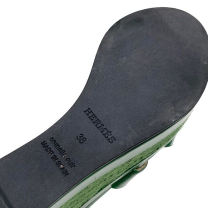 Hermes Ilana Sandals Shoes Patent Green Wedge Sole Espadrilles
