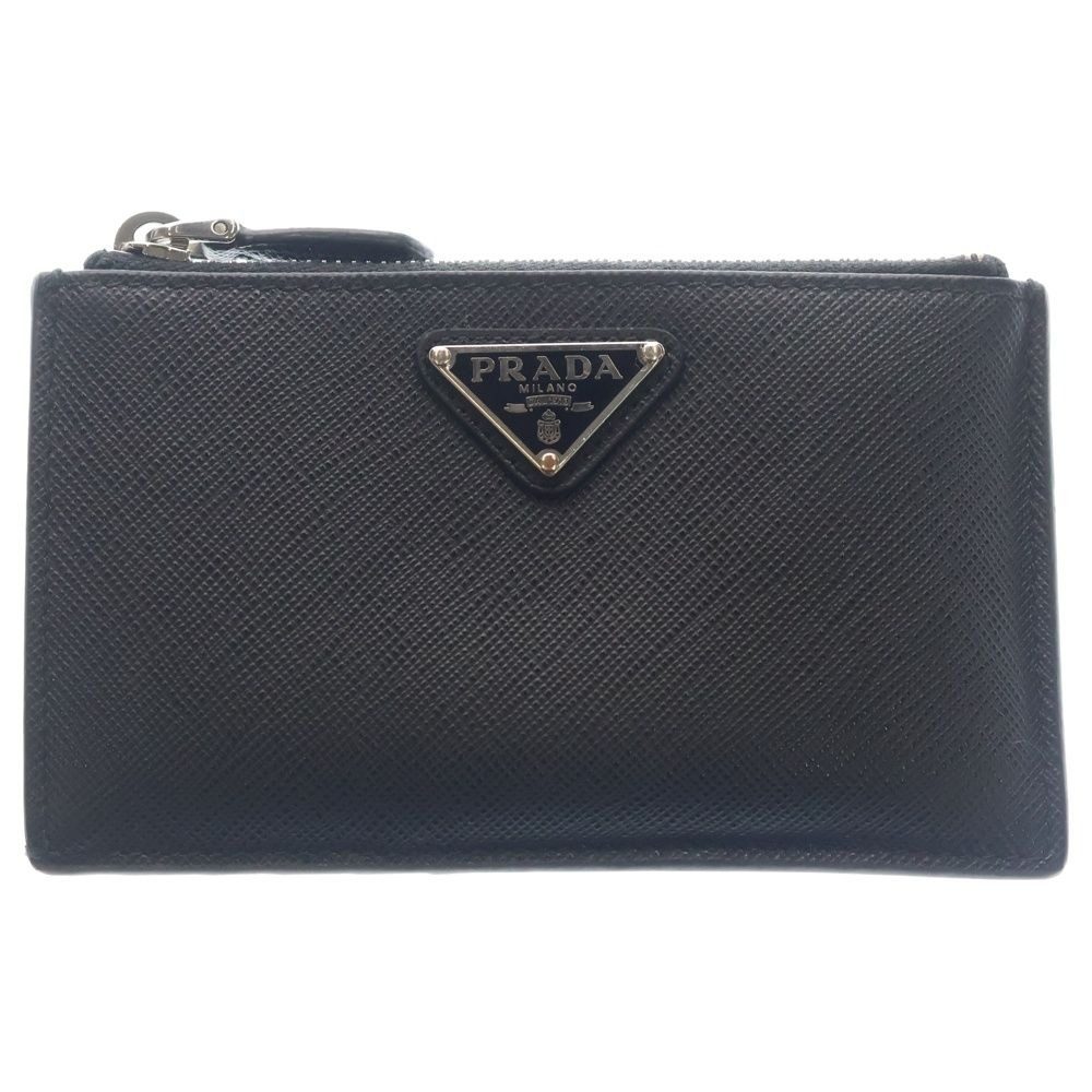 Prada Saffiano Triangle Leather Card Case Black