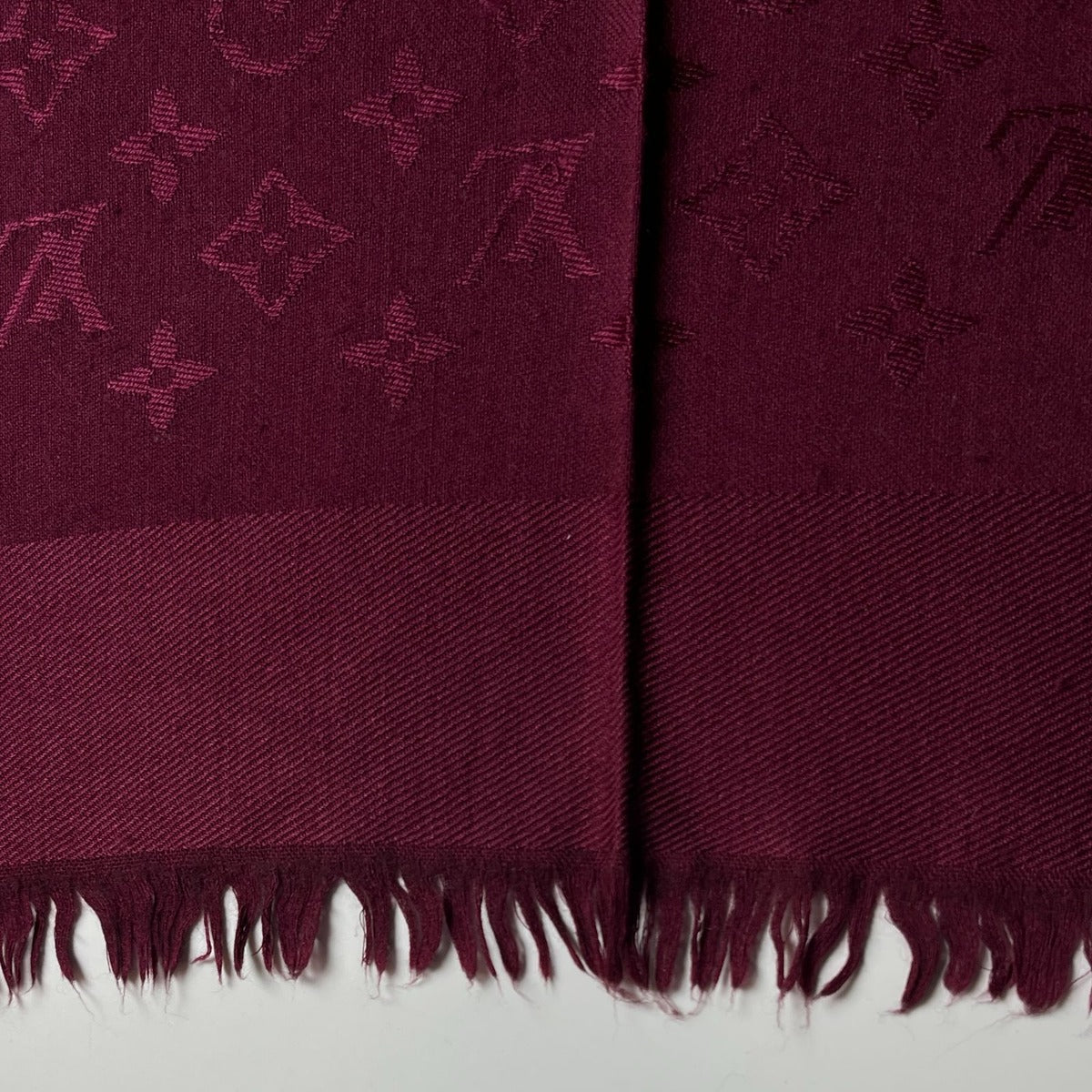 Louis Vuitton Shawl Monogram Silk Wool Red Vintage Scarf — view 12