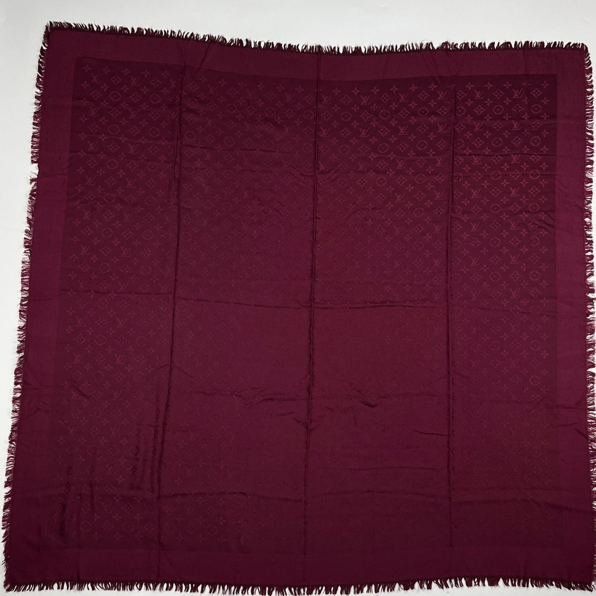 Louis Vuitton Shawl Monogram Silk Wool Red Vintage Scarf