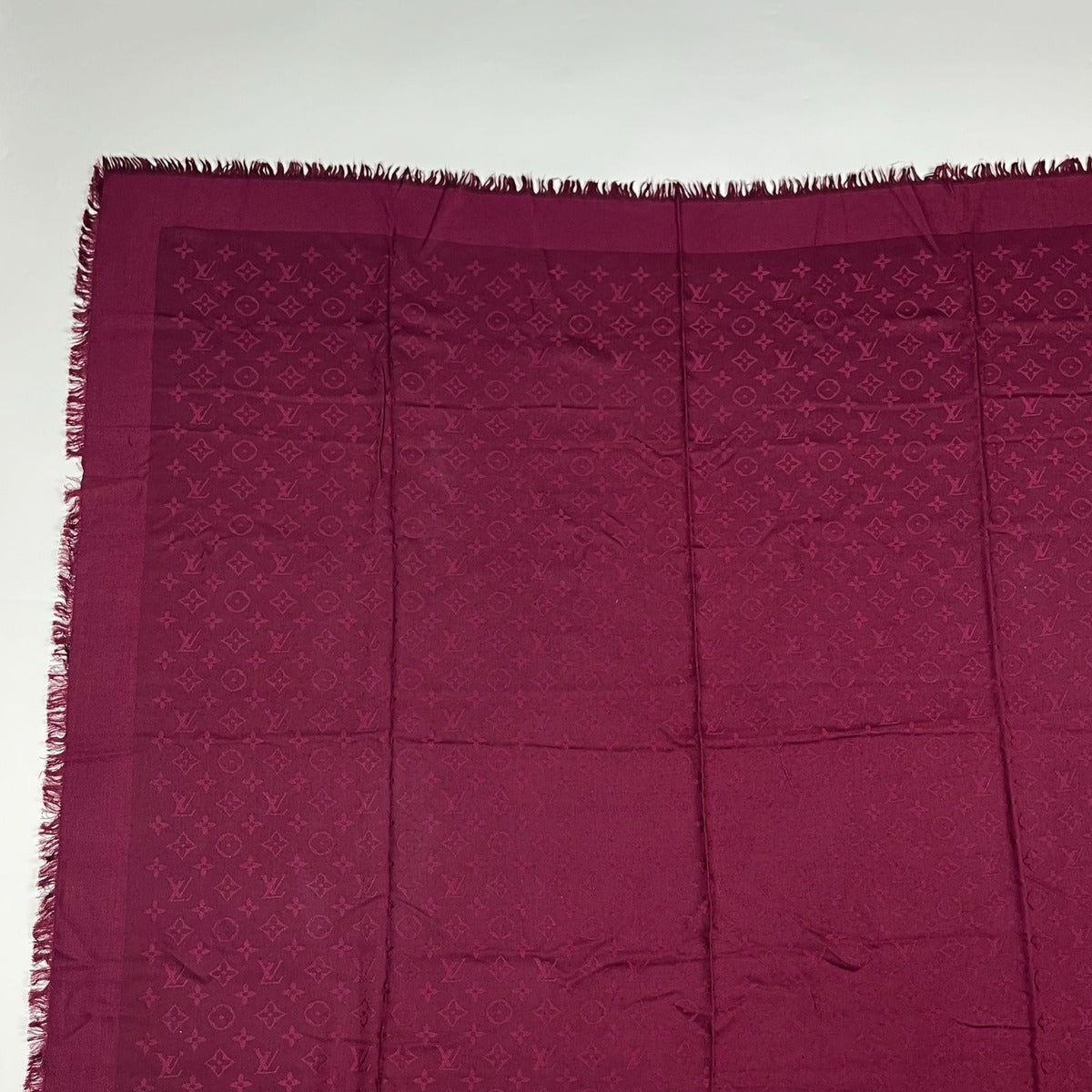 Louis Vuitton Shawl Monogram Silk Wool Red Vintage Scarf — view 3