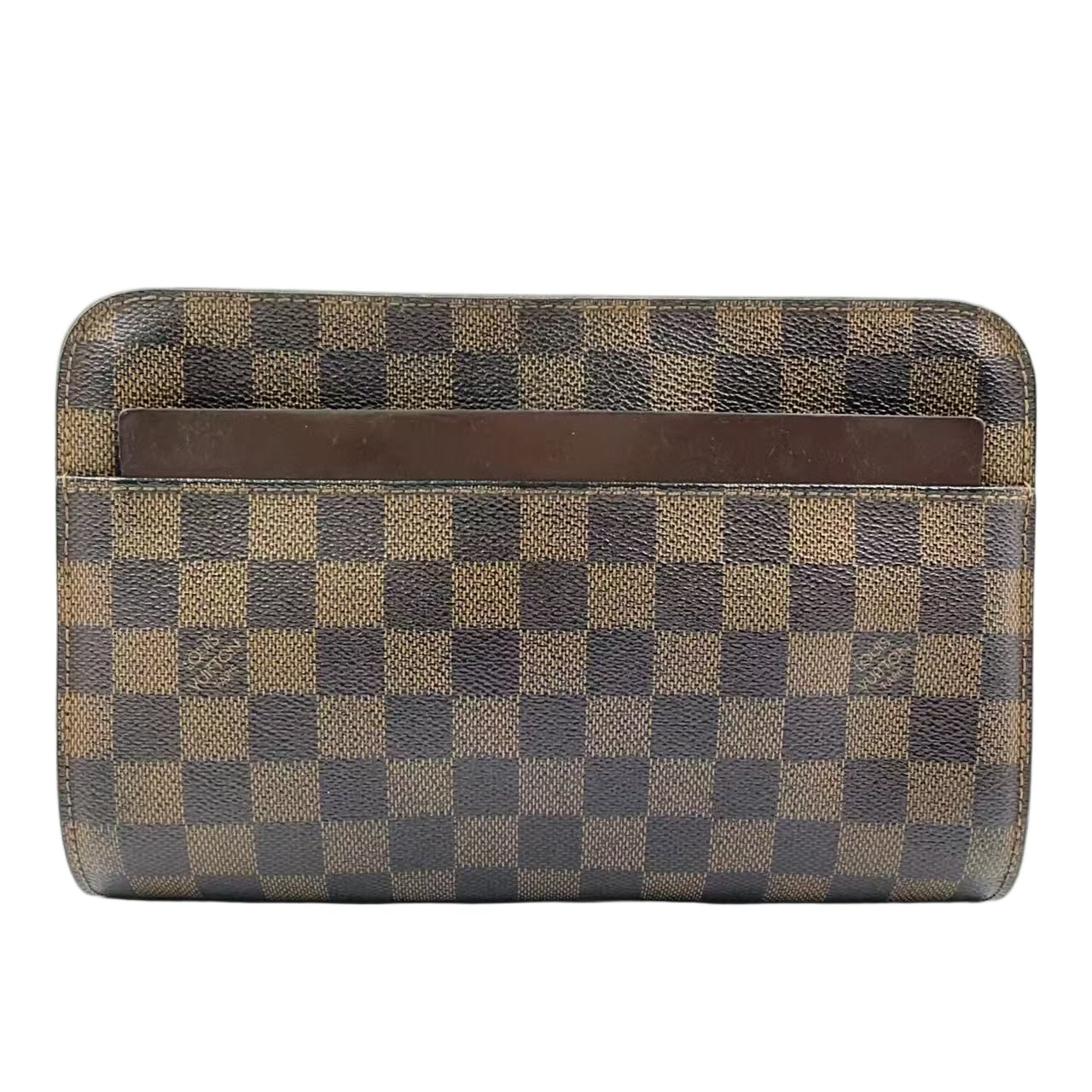 Louis Vuitton Damier Saint Ebene Second Leather Brown Clutch Gold