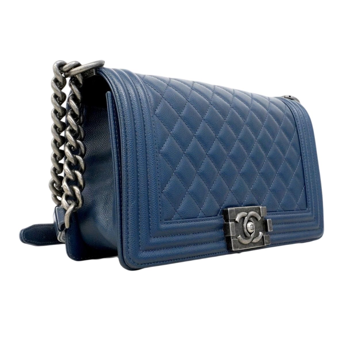 Chanel Shoulder Bag Boy Caviar Leather Navy Silver — view 2