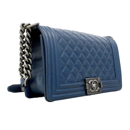 Chanel Shoulder Bag Boy Caviar Leather Navy Silver — view 2