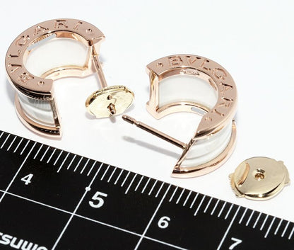 Bulgari Earrings 18K Pink Gold White Ceramic Bzero1 Earrings Hoop Earrings