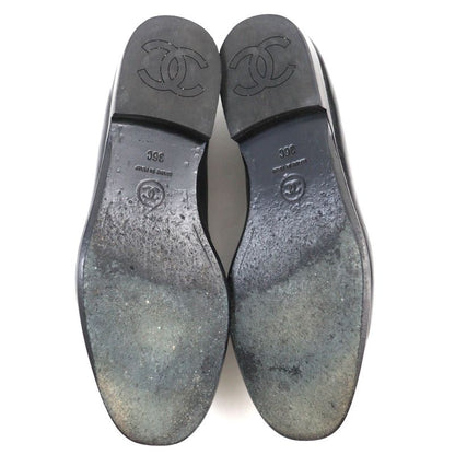 CHANEL 2023 23A G45008 Coco Mark Shiny Calfskin Leather Loafers Black 36