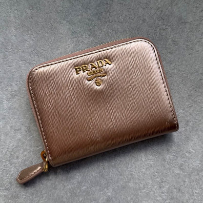 Prada Round Zipper Coin Case Card Case Viteromove Saffiano Pink Gold Box with
