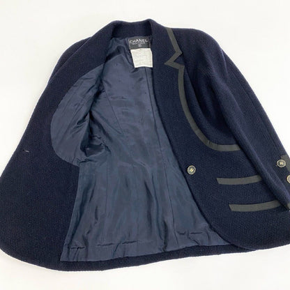 Chanel Cd9 Vintage Tweed Jacket Tailored CC Logo 36 Navy Wool — view 4