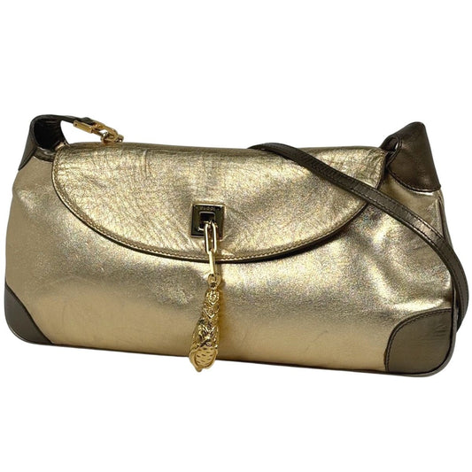 Gucci Logo Shoulder Bag One Leather Gold