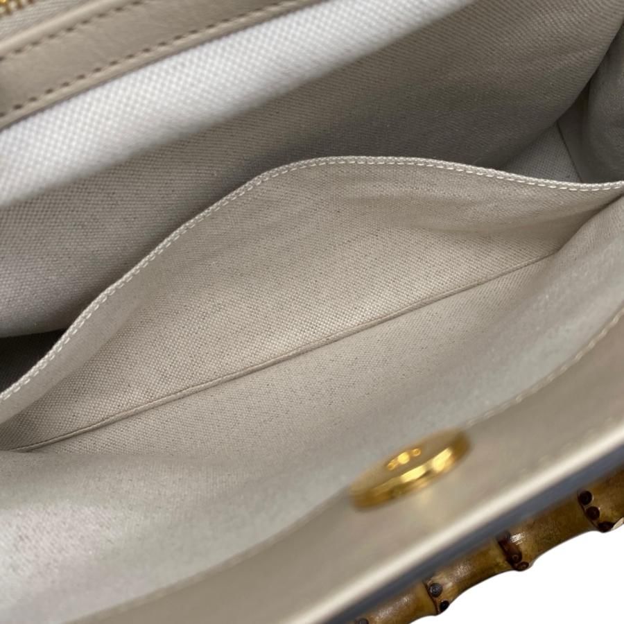 Gucci Tote Bag Diana Bamboo 655658 Leather Double G Beige Gold Hardware Gucci