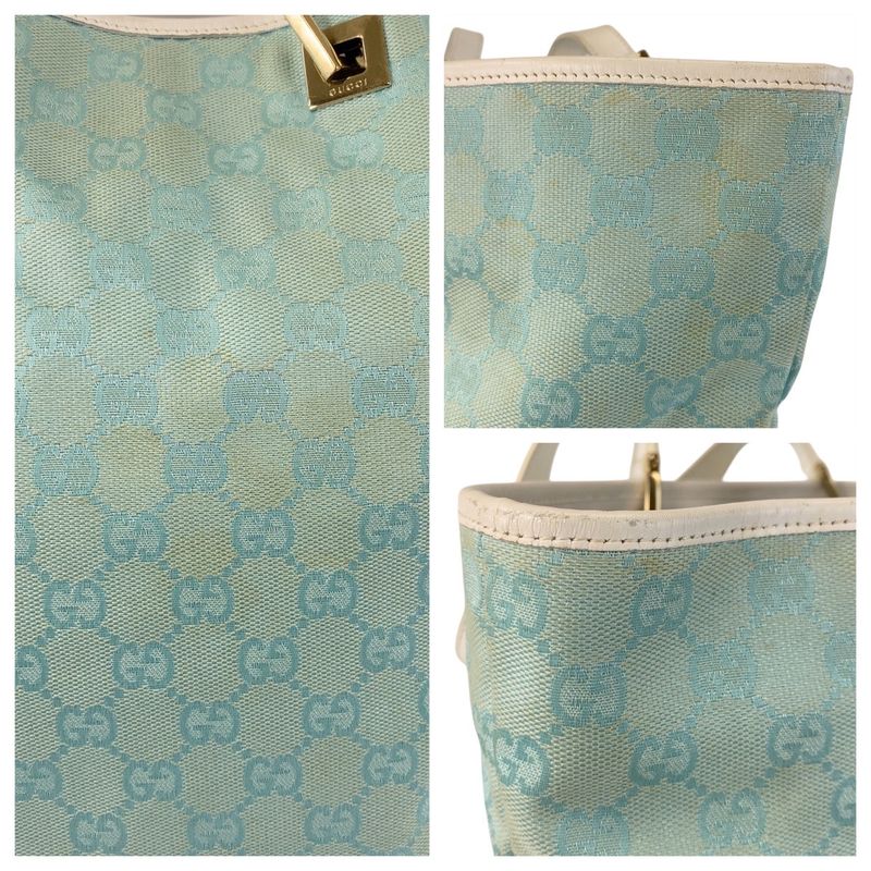 Gucci Mint Light Blue Gold Hardware GG Canvas/leather 002 1098 Tote Bag