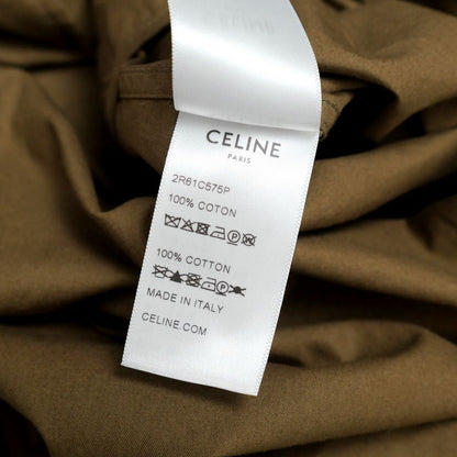 Celine Cotton Twill Safari Dress Size 34 Sulky Logo Gold Button Belted Ribbon