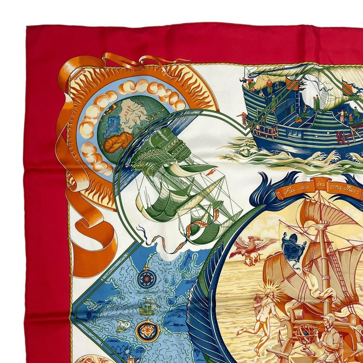 Hermes Scarf Carre 90 Pau Dela Des Cinq Mers Beyond the Five Seas Silk Red — view 3