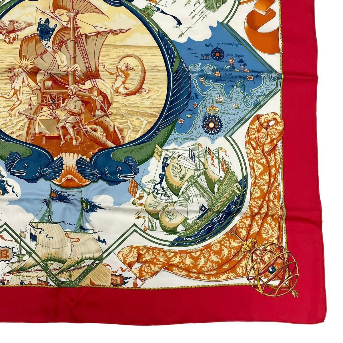 Hermes Scarf Carre 90 Pau Dela Des Cinq Mers Beyond the Five Seas Silk Red — view 5