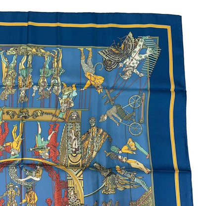 Hermes Carre 90 le Temps Des Marionnettes Marionette Time Silk Scarf Blue — view 4
