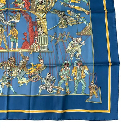 Hermes Carre 90 le Temps Des Marionnettes Marionette Time Silk Scarf Blue — view 6