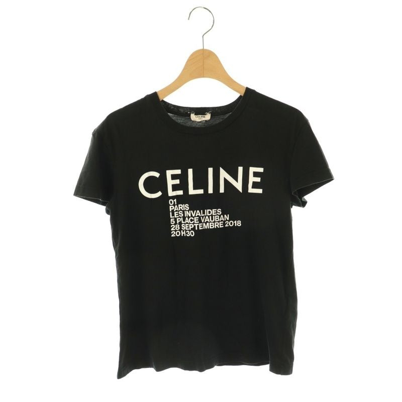 Celine T-Shirt Cut And Sewn Short Sleeves Logo Print Cotton S Black White