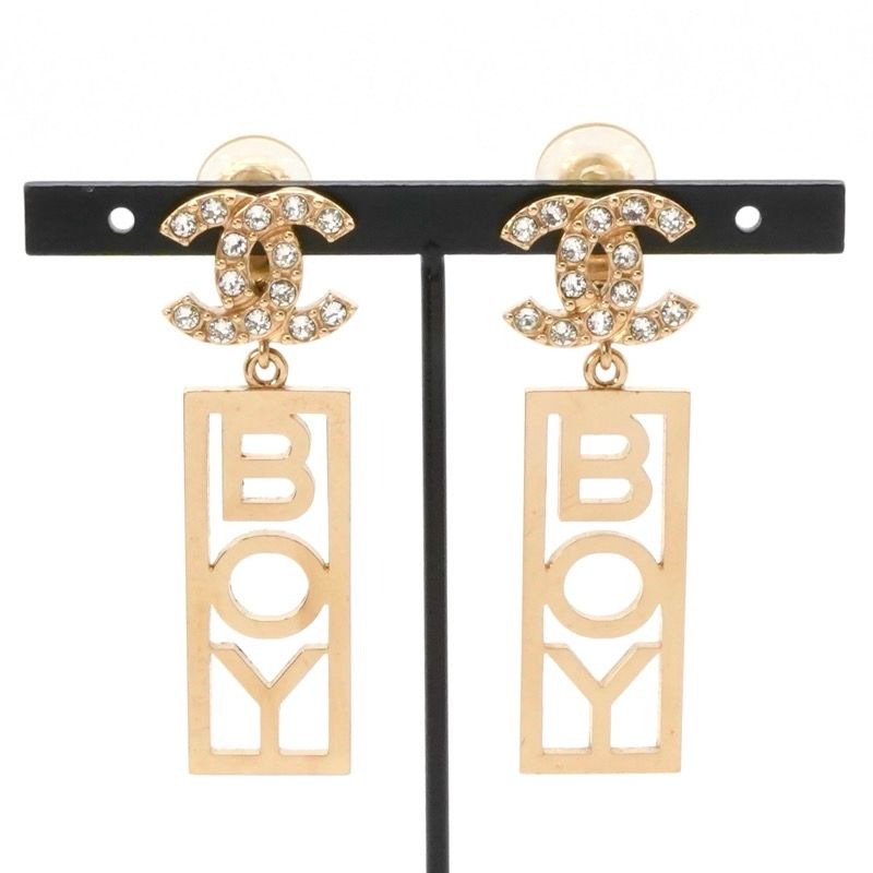 Chanel Earrings Earring Gold Coco Mark BOY Rhinestone