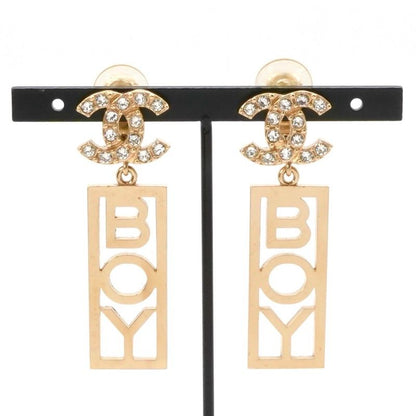 Chanel Earrings Earring Gold Coco Mark BOY Rhinestone