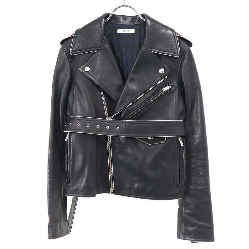 Celine By Phoebe Philo Belted Double Leather Rider's Jacket 2 5 N47 7202 Black 34