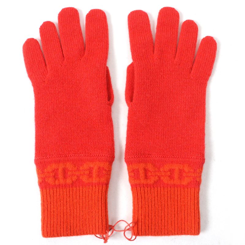 Hermes 23AW H232006g Heaven Cashmere 99% Chaine D'ancre Knit Gloves Orange S