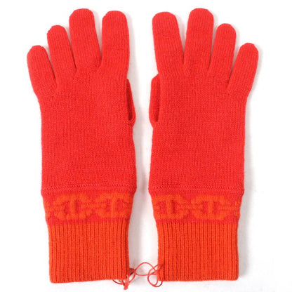 Hermes 23AW H232006g Heaven Cashmere 99% Chaine D'ancre Knit Gloves Orange S