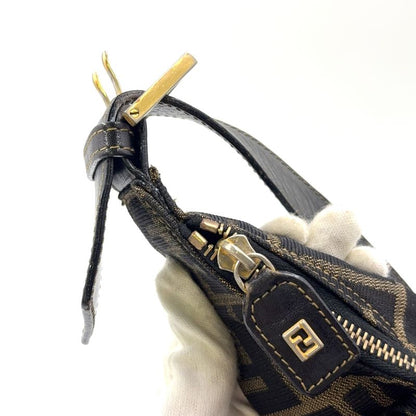 Fendi Zucca Leather And Canvas Brown And Black Shoulder Bag Gold