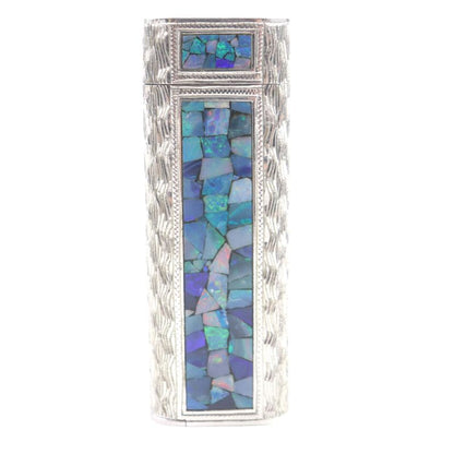 Cartier Oval Opal Mosaic Outer Jacket Roller Gas Lighter Silver Blue Men's