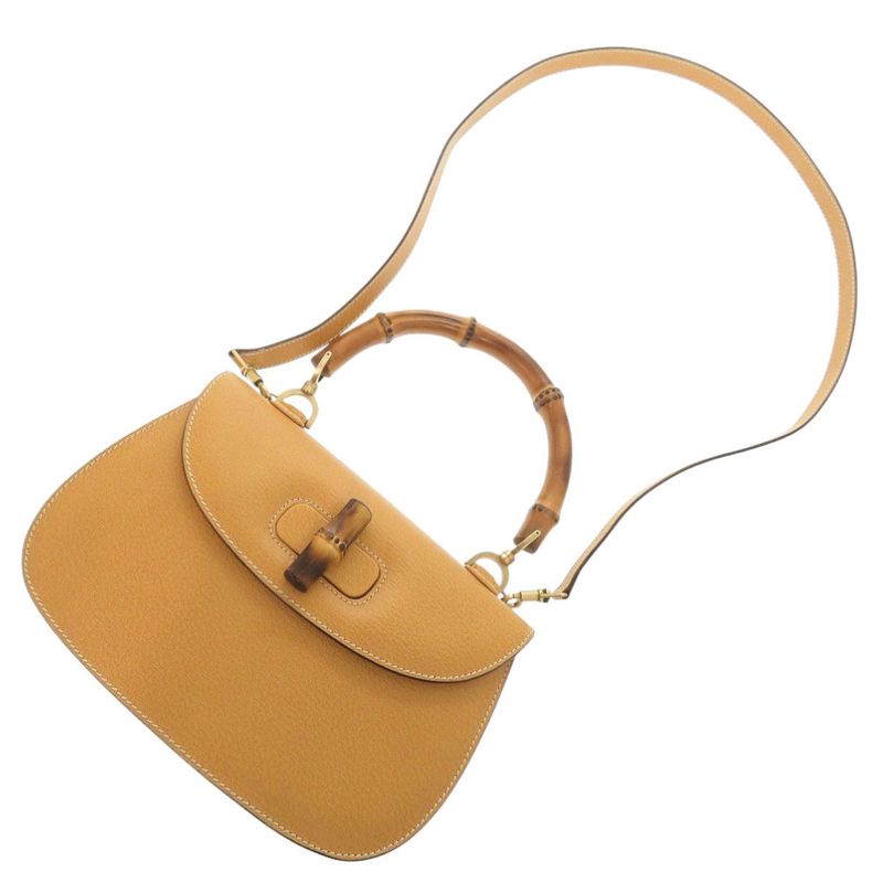 Gucci 2WAY Bamboo 000 1364 0633 Leather Yellow Handbag Yellow 0145 Gucci