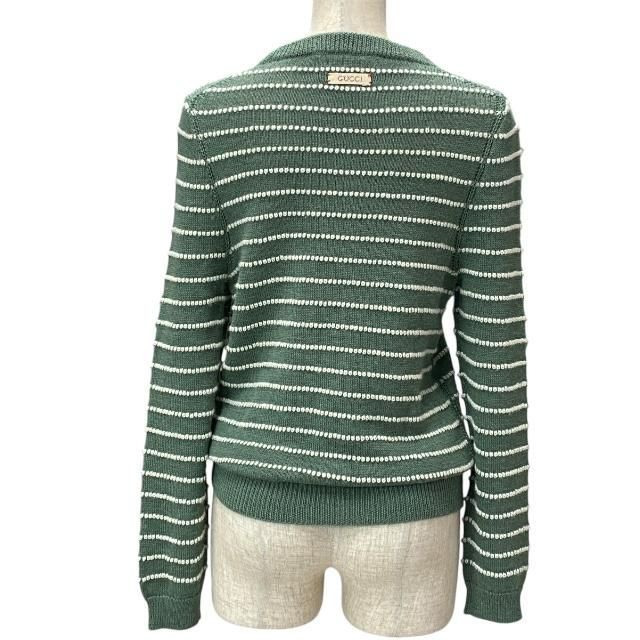 Gucci 633610 Knit Sweater Top Long Sleeves V-neck Striped Alpaca Wool Green