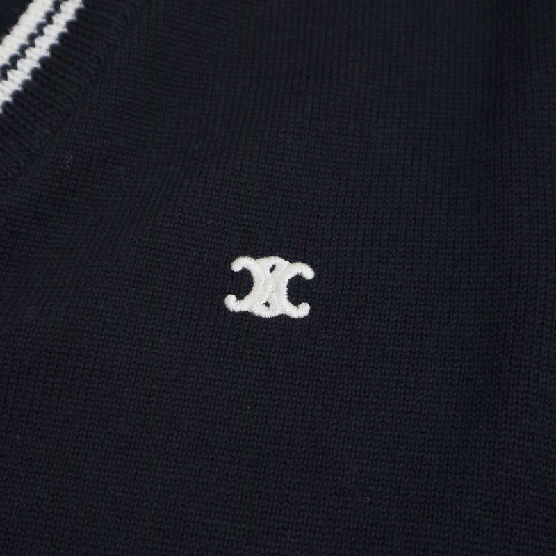 Celine Triomphe V-Neck Wool Knit Vest 2adck823y.38no Black XS