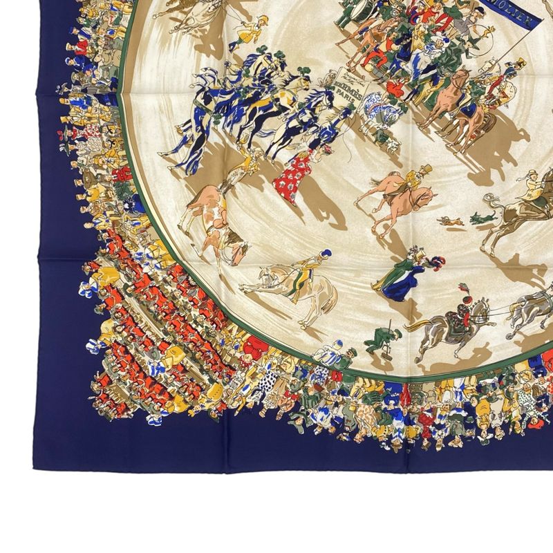 Hermes Carre 90 Cirque Molier Molie Circus Scarf Silk Navy