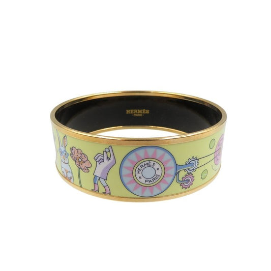Hermes Emile GM Bracelet Tea For Two Cloisonne Metal Yellow Bangle 0242
