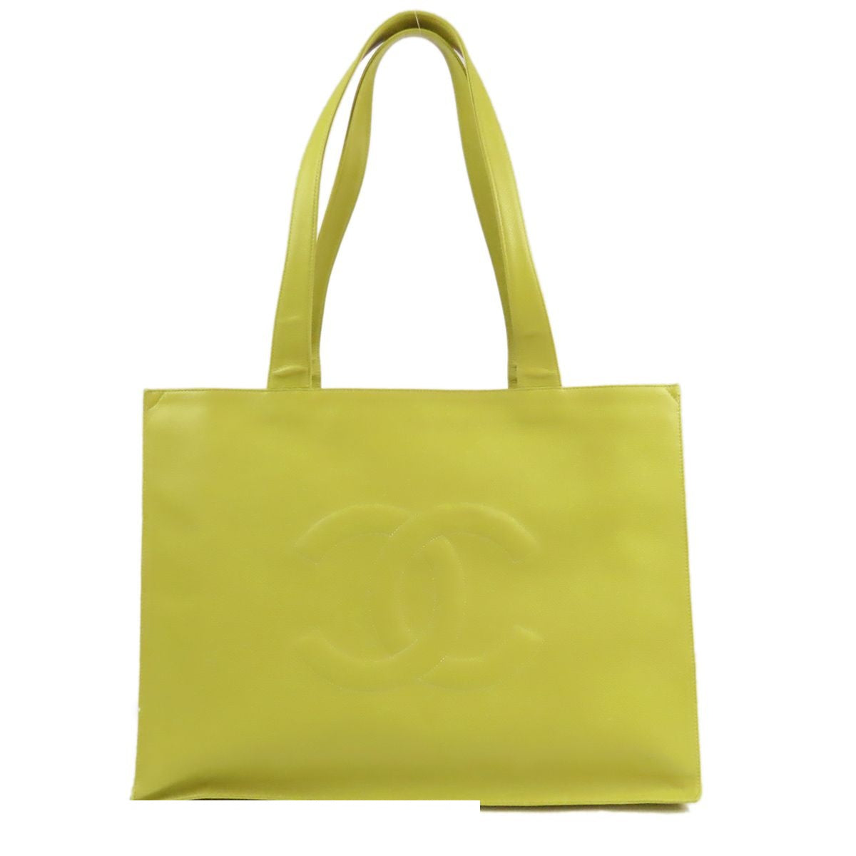 Chanel Big CC Logo Tote Bag Yellow Gold Caviar Leather Vintage — view 4