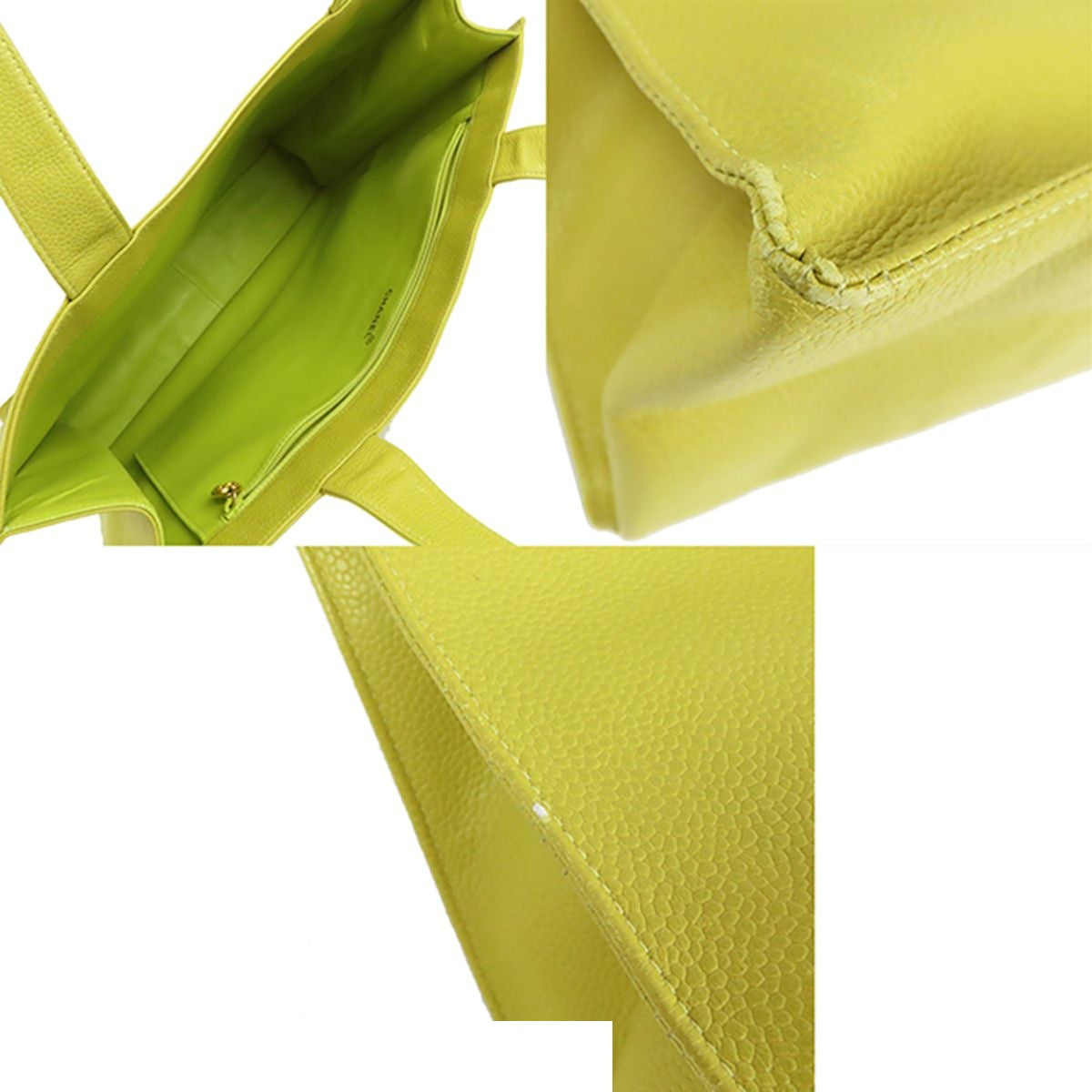 Chanel Big CC Logo Tote Bag Yellow Gold Caviar Leather Vintage — view 5