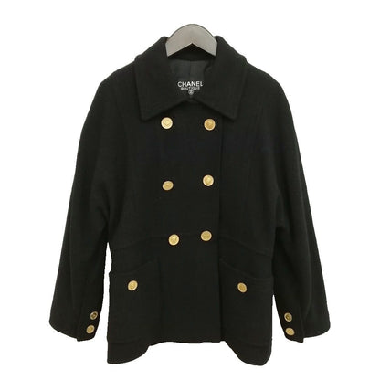 Chanel Vintage Coco Coin Button Double Breasted Jacket Coat Black