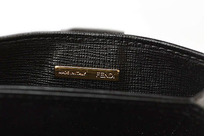 Fendi Card Case Business Card Holder Leather Black Gold