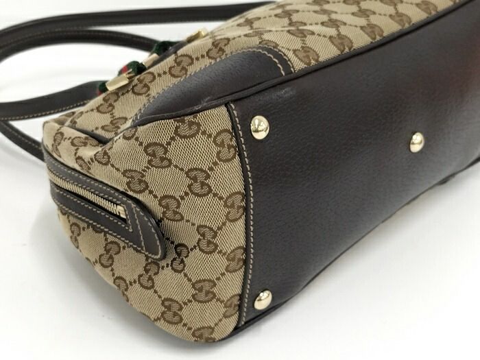 Gucci Shoulder Bag Sherry Line GG Canvas Leather Beige Dark Brown 161720