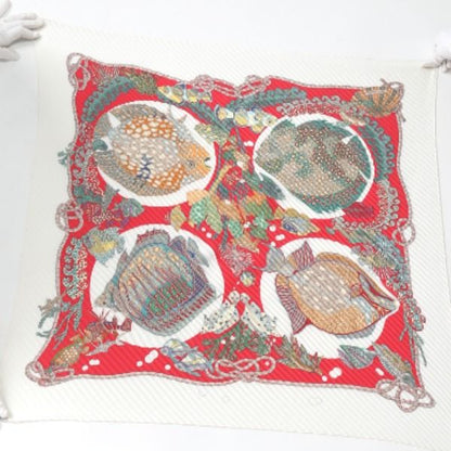 Hermes Pleated Carré Pleated Scarf Grands Fonds Deep Sea Fish Scarf Hermes Red