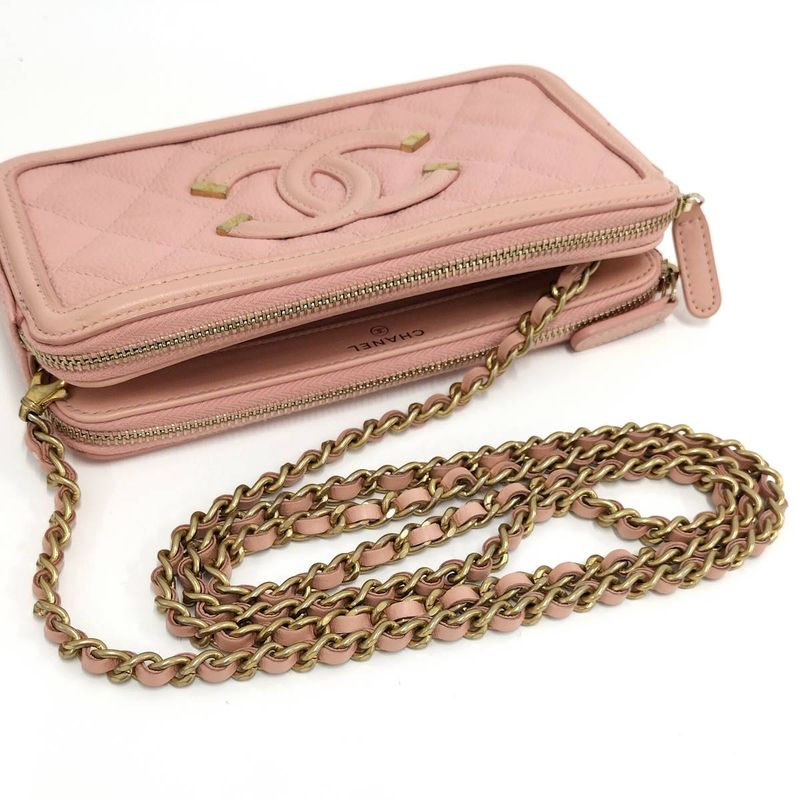 Chanel Chain Wallet Coco Mark Leather Pink A84450