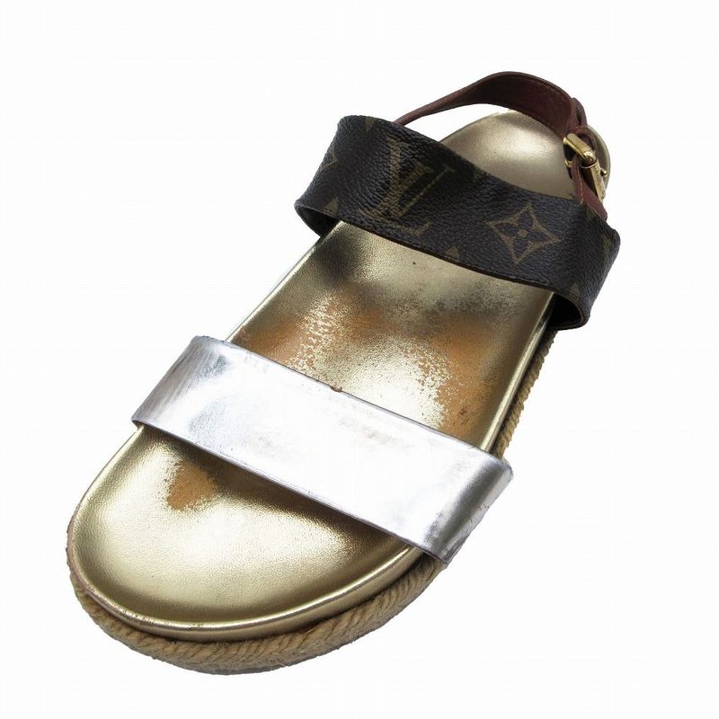 Louis Vuitton Monogram Flat Sandals Espadrille Back Strap 37 23.5cm (9.25in)