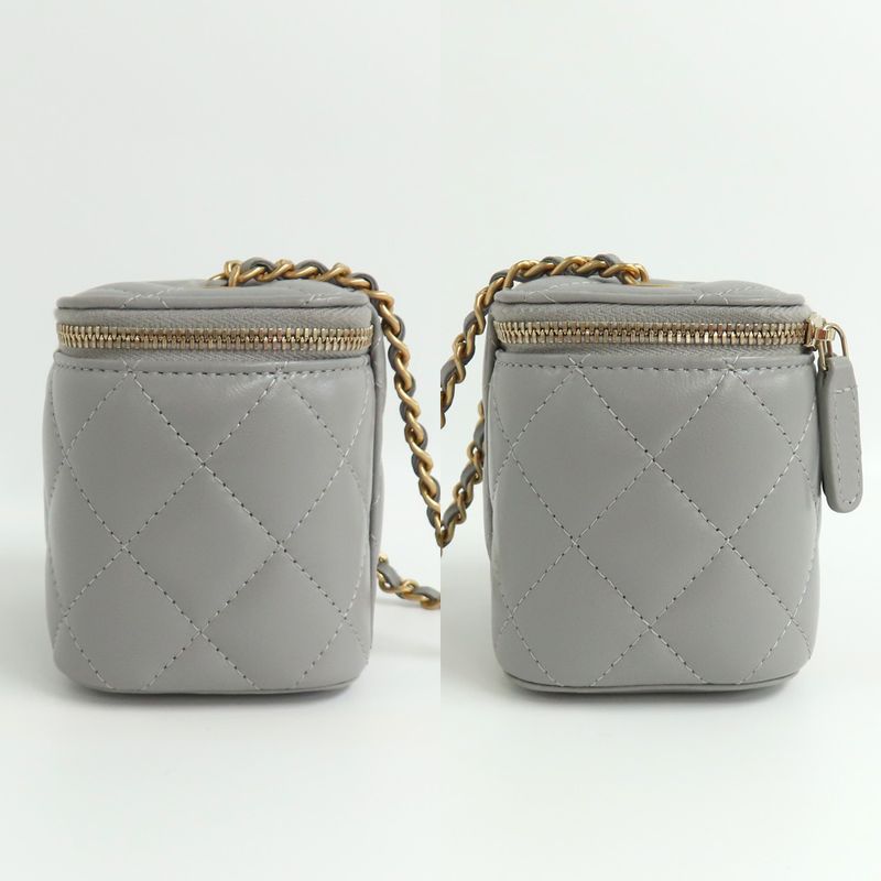 Chanel Small Vanity Case Ap1447 Lambskin Gray Gdhardware Chain