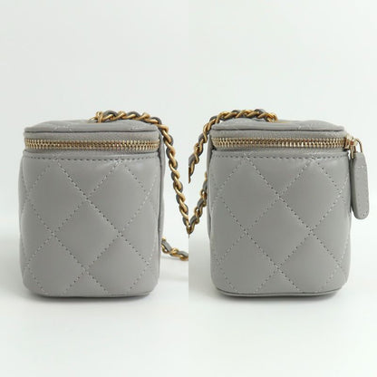 Chanel Small Vanity Case Ap1447 Lambskin Gray Gdhardware Chain