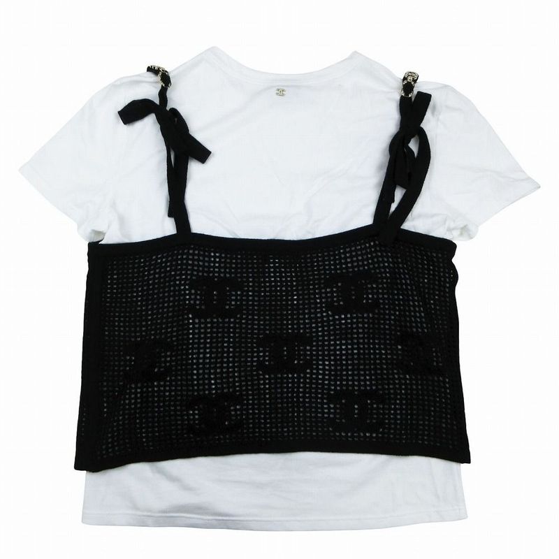 Chanel P72150k10356 Ensemble Short Sleeve T-Shirt Knitted Camisole Coco Mark