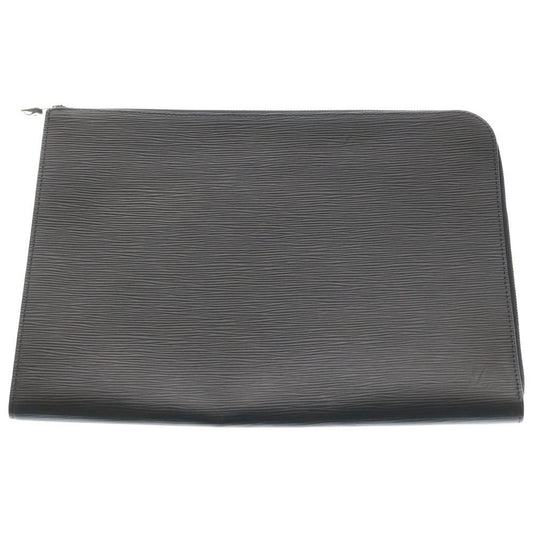 Louis Vuitton Pochette Jour Clutch Case Pouch Black Leather Silver