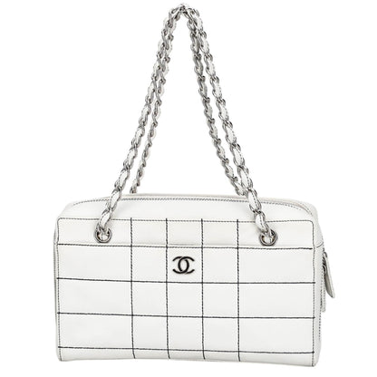 CHANEL CC Wild Stitch Vintage Quilted Bowler Hand Bag Tote Lambskin